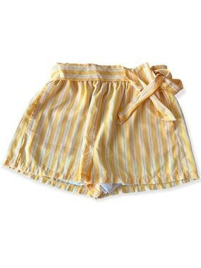 FOREVER 21 Yellow and White Striped Paper Bag High Rise Shorts Size Medium